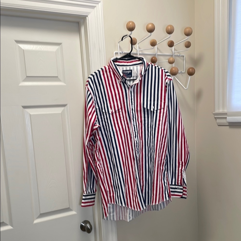 Wrangler Red and Blue Casual Button Down Shirt - XL